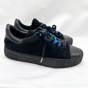 Maje Black Suede Shearling Ribbon Lace Up Sneakers Shoes Size 40 US 10 Women’s